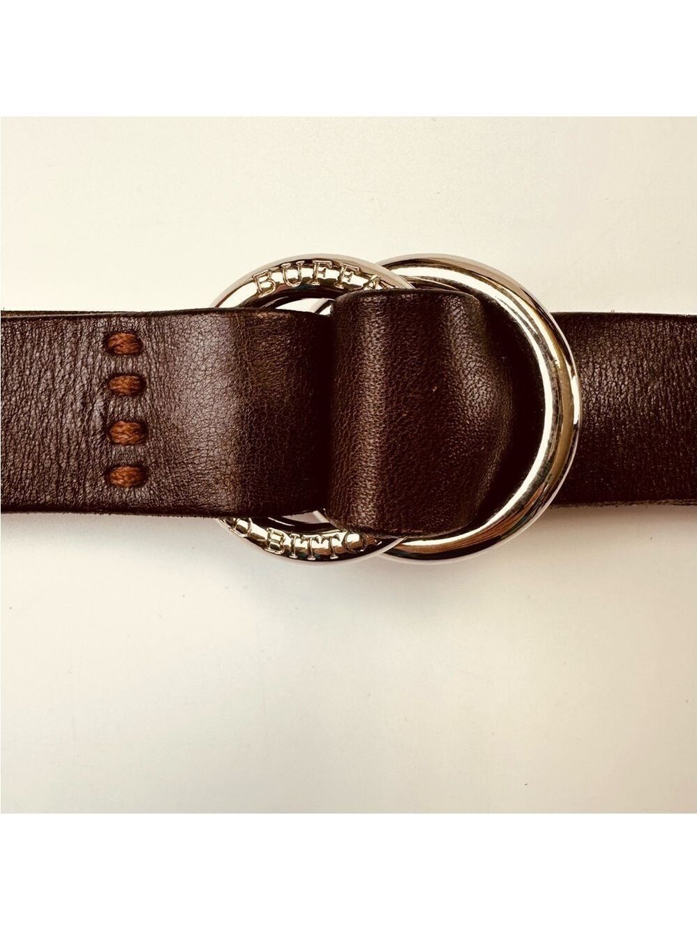 David Bitton brown leather adjustable jean belt S/M silver ring buckle - Picture 2 of 7